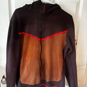 Nike tech Brown and Black Zip-Up Hoodie with Red Accents